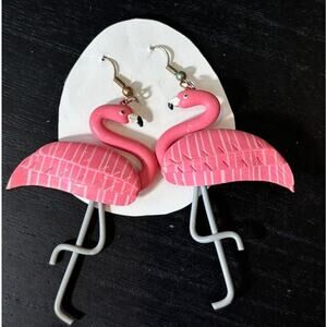 Flamingo Pierced Earrings‎ 1980's Pink and Gray Artisan Jewelry Fun
